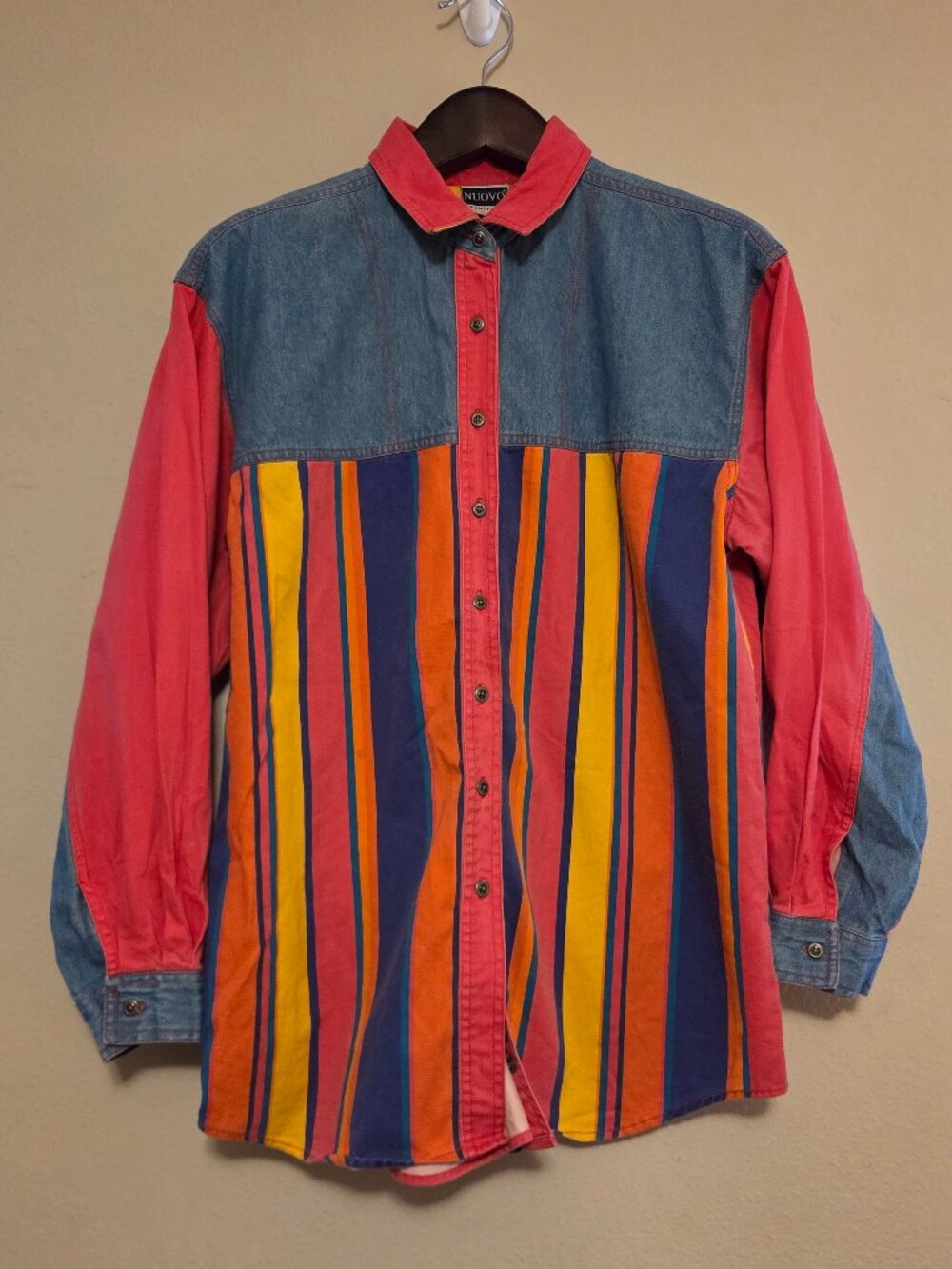 Vintage Women's Button Shirt L Denim Heavy Twill Multicolor Nuovo County Seat